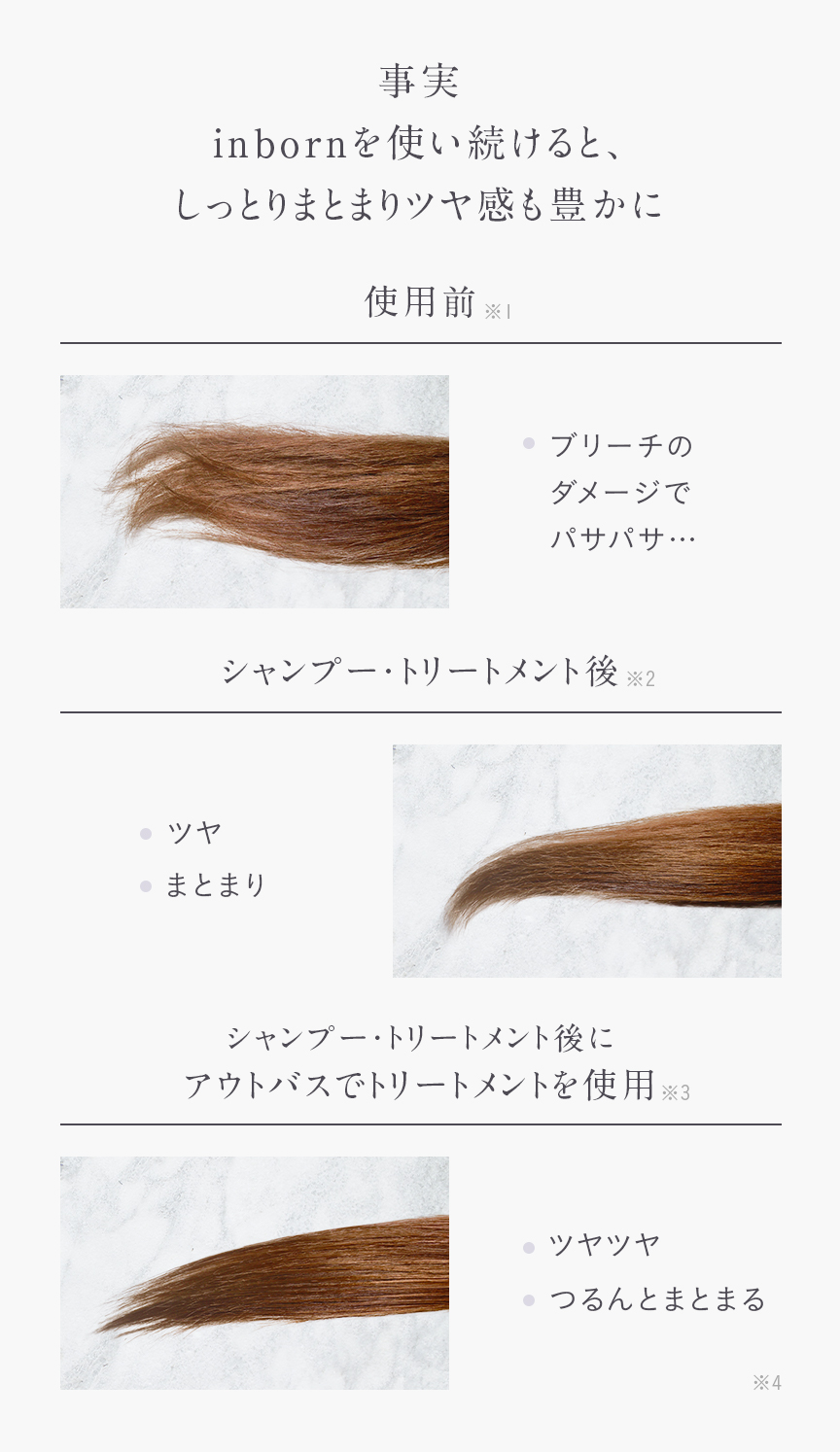 inbornを使い続けると、しっとりまとまりツヤ感も豊かに